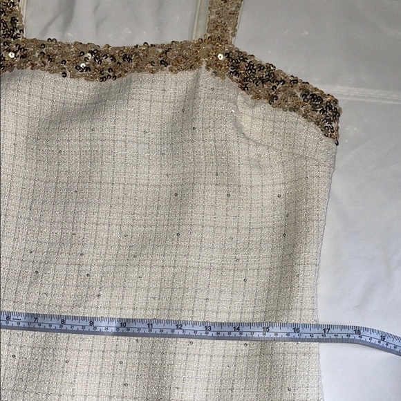 CIDER WOVEN SQUARE NECK SOLID ,SEQUIN CONTRASTING BINDING ZIPPERS MINI /DRESS - Picture 6 of 11